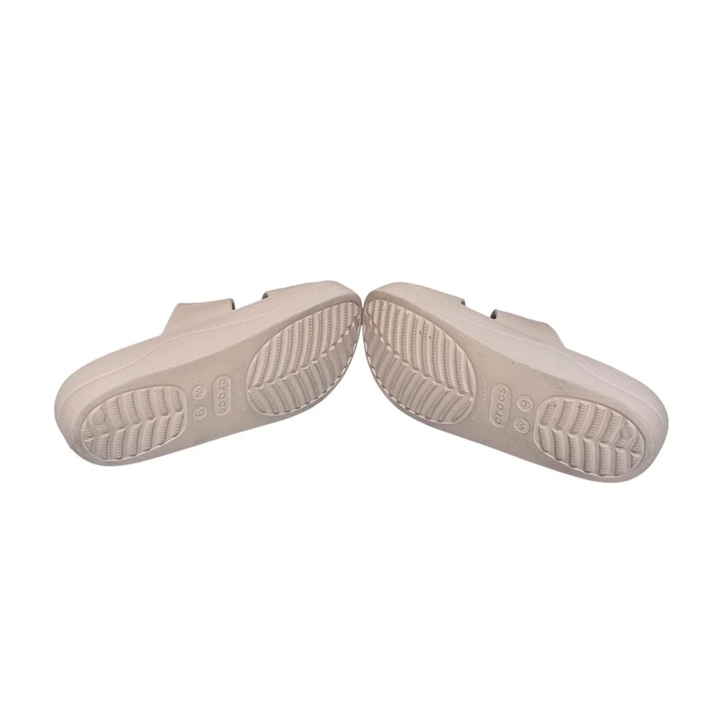 Crocs Meleen Twist Beige Sandals Womens 9 Dual Strap Platform Slide 205470